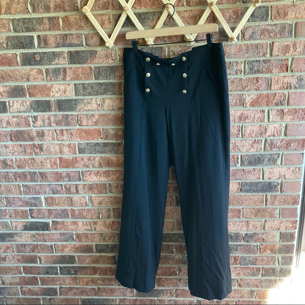 { LARRY LEVINE } Black Stretch High Waisted Wide Leg Work Separates Trousers
